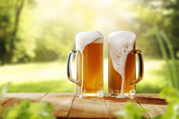 image shows two beer mugs with a lot of foam