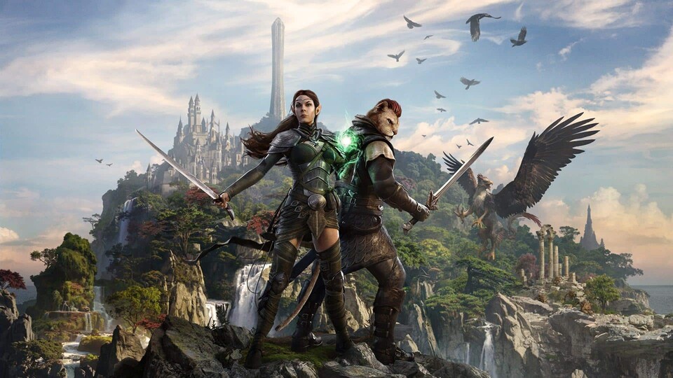 Role-Playing-Game Image, showing fictional world with two characters holding swords.